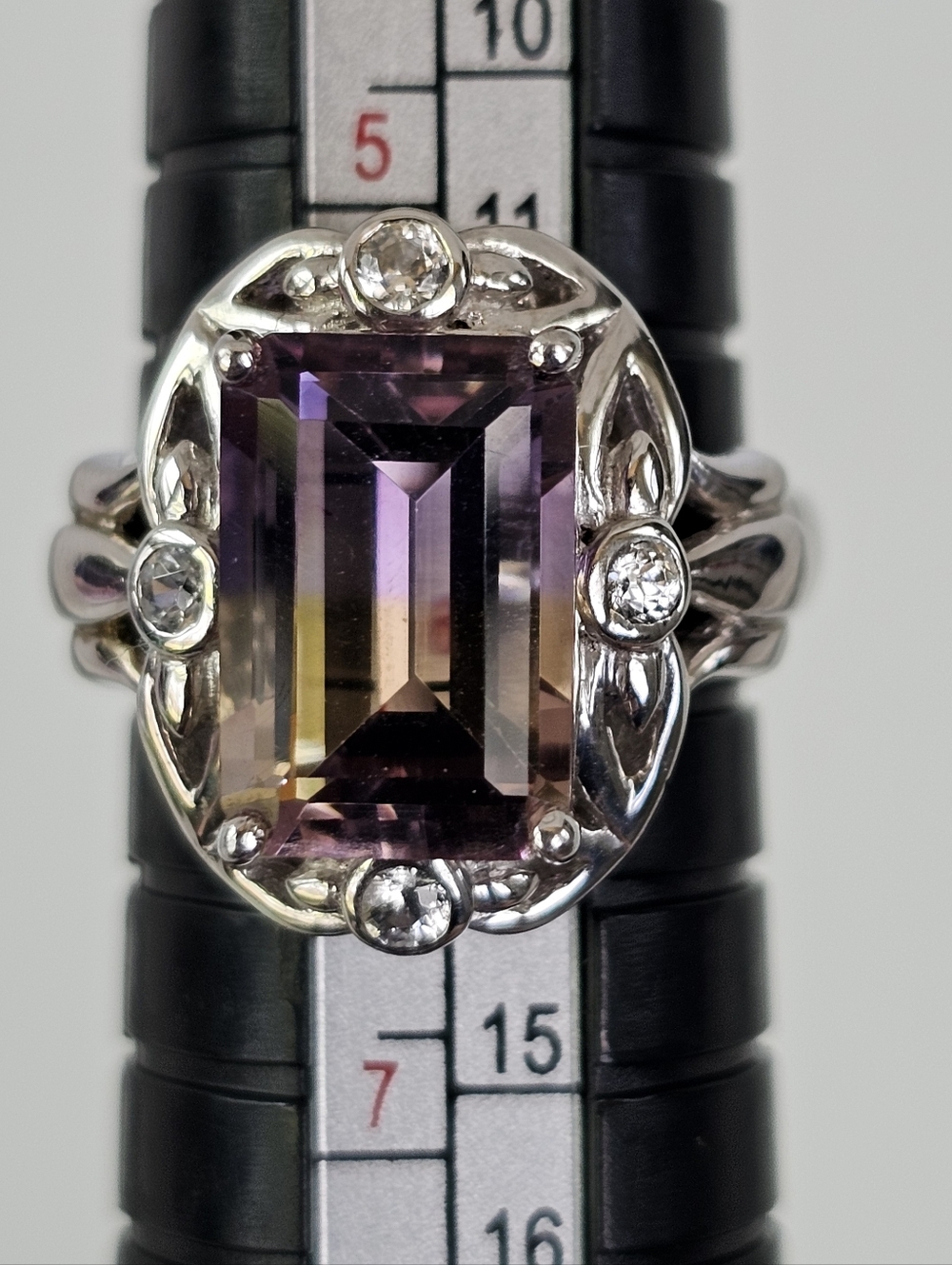 Vintage Natural Ametrine & White Topaz Ring Sterling Silver Size 6! - Picture 6 of 6
